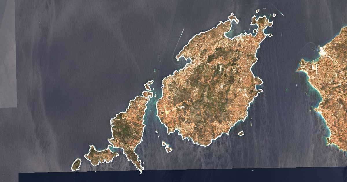 Image satellite avec la limite tracée: Paros