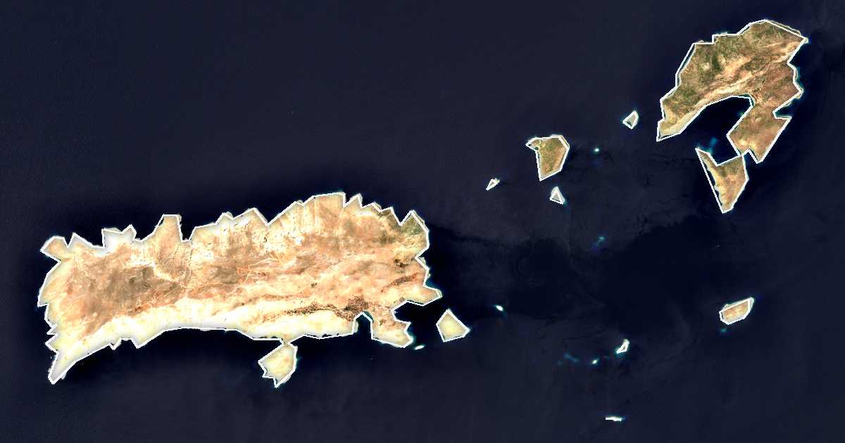 Image satellite avec la limite tracée: Chálki