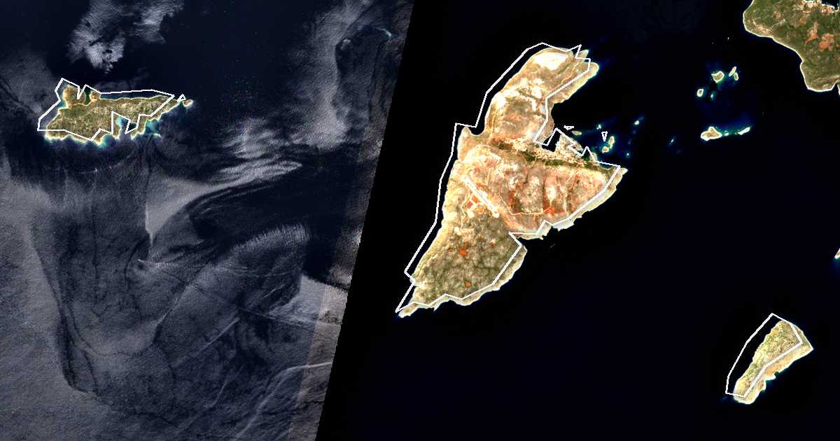 Image satellite avec la limite tracée: Kastellórizo