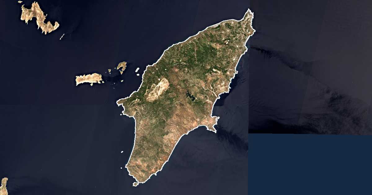 Image satellite avec la limite tracée: de Rhodes