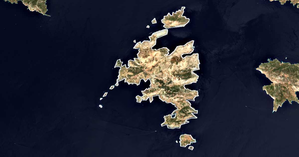 Image satellite avec la limite tracée: Sými