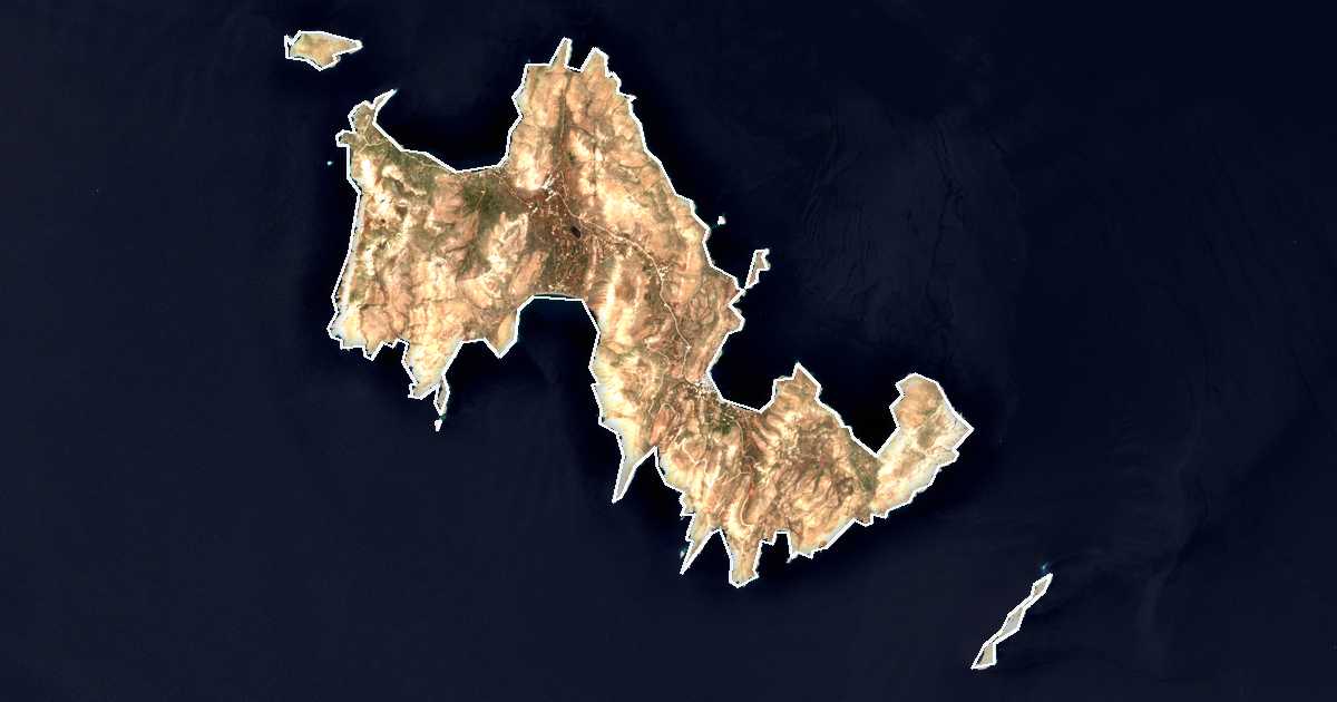 Image satellite avec la limite tracée: Tílos