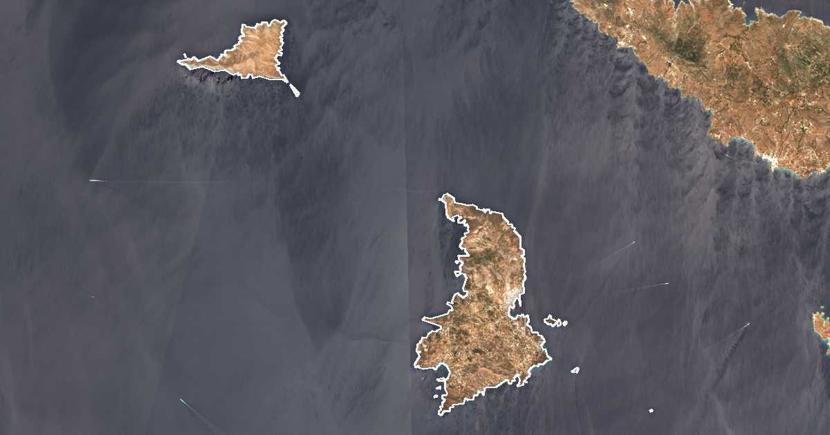 Image satellite avec la limite tracée: de Sýros-Ermoúpoli