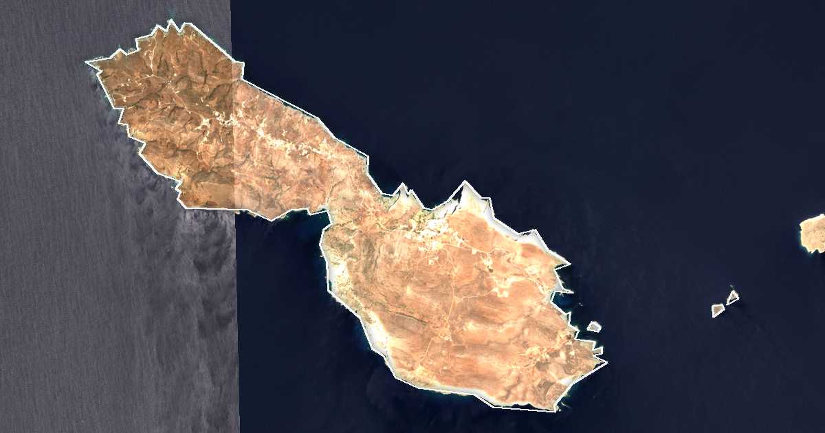 Image satellite avec la limite tracée: de Folégandros
