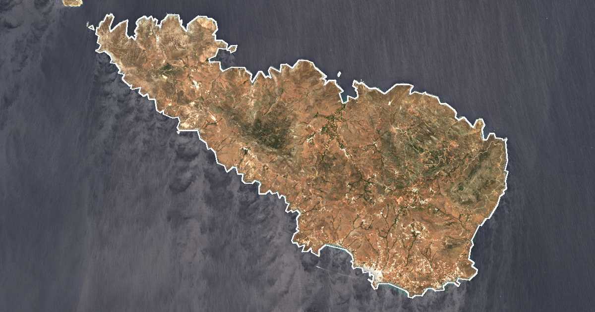 Image satellite avec la limite tracée: Tínos