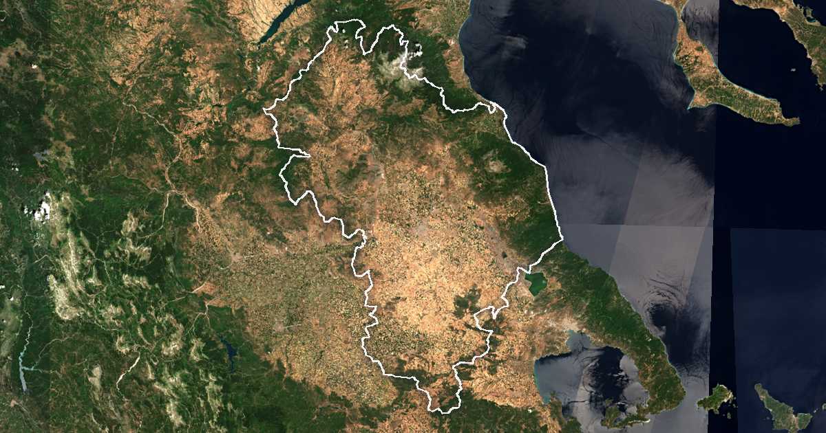 Image satellite avec la limite tracée: Larissa