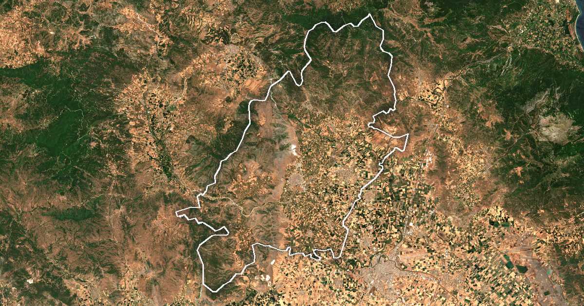 Image satellite avec la limite tracée: de Týrnavos
