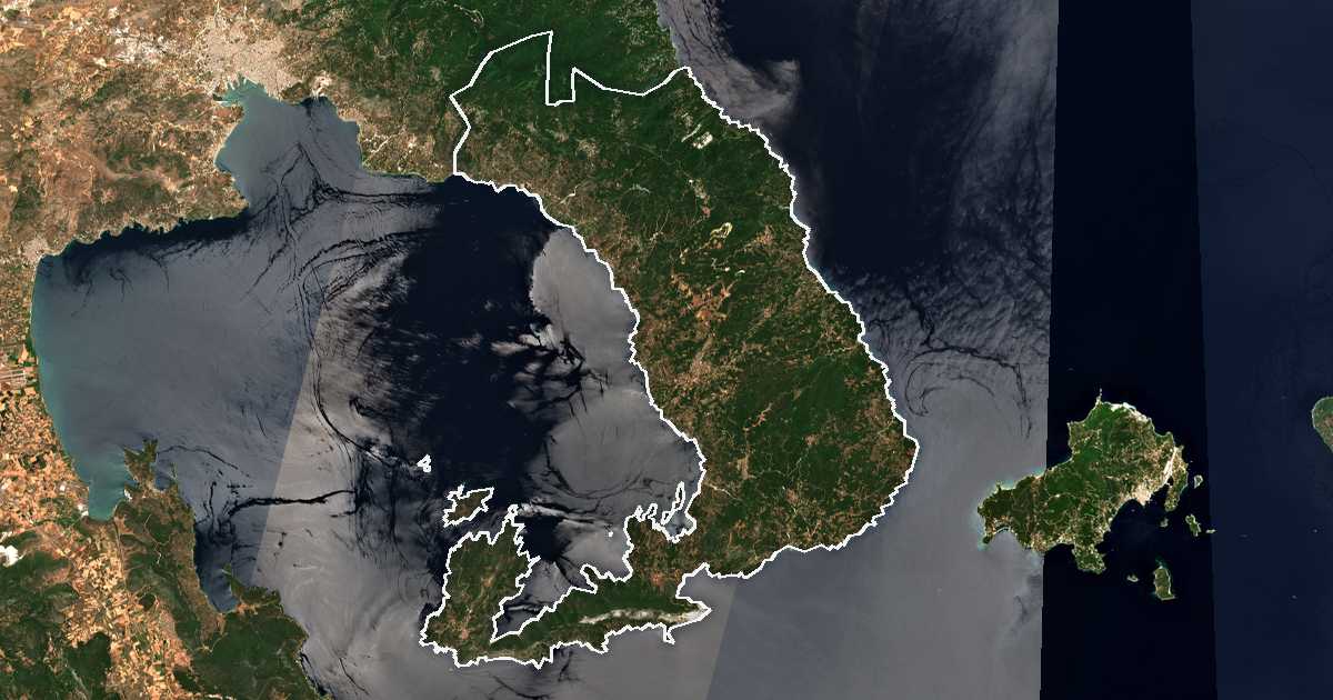 Image satellite avec la limite tracée: Pélion-du-Sud