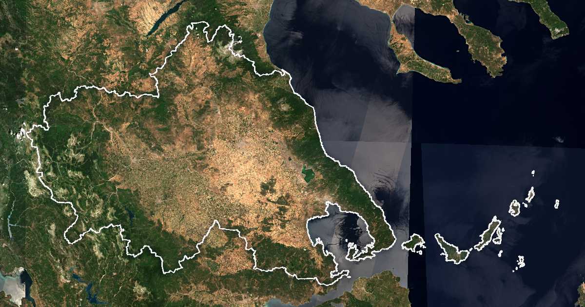 Image satellite avec la limite tracée: Thessalie
