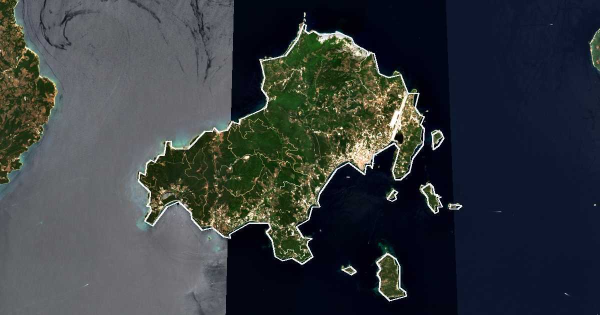 Image satellite avec la limite tracée: Skiathos
