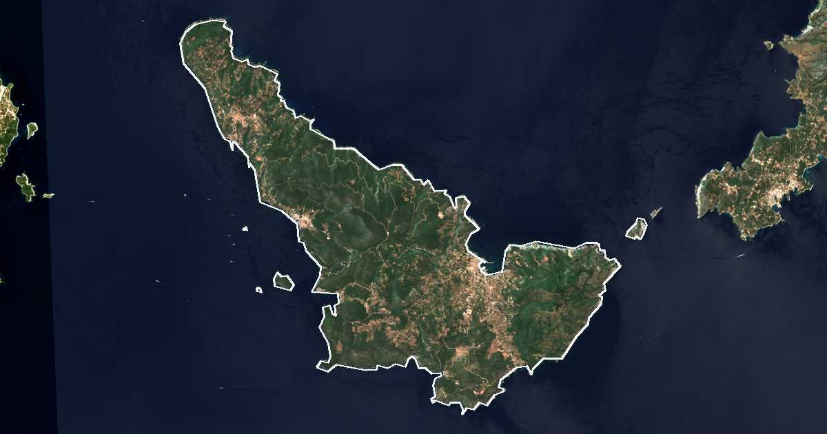 Image satellite avec la limite tracée: Skópelos