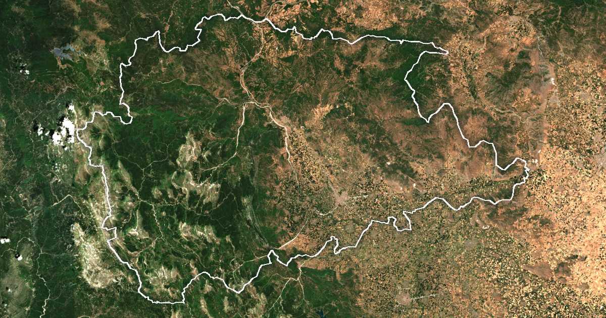 Image satellite avec la limite tracée: Tríkala