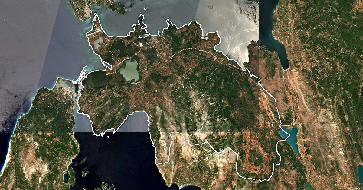 Image satellite avec la limite tracée: Áktio-Vónitsa