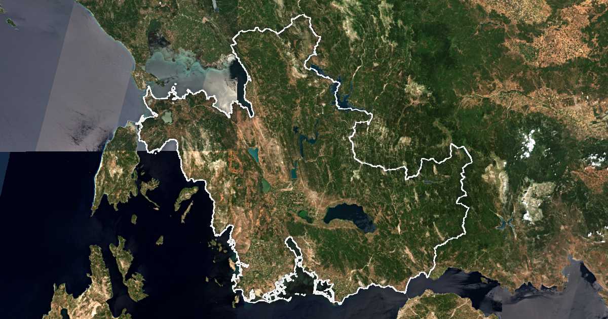 Image satellite avec la limite tracée: Nome d'Étolie-Acarnanie
