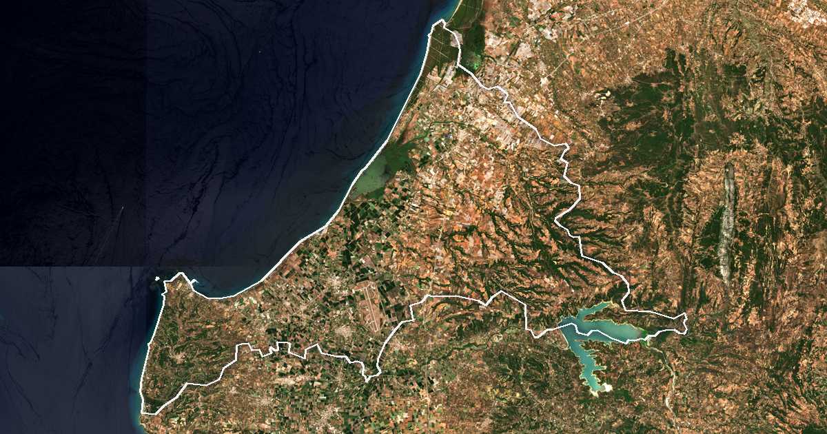 Image satellite avec la limite tracée: Andravída-Kyllíni