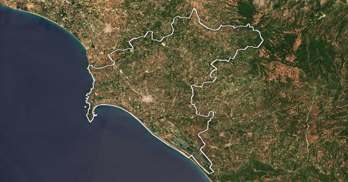 Image satellite avec la limite tracée: de Pýrgos