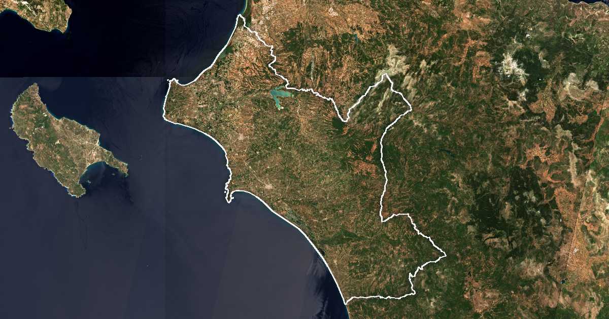 Image satellite avec la limite tracée: Élide