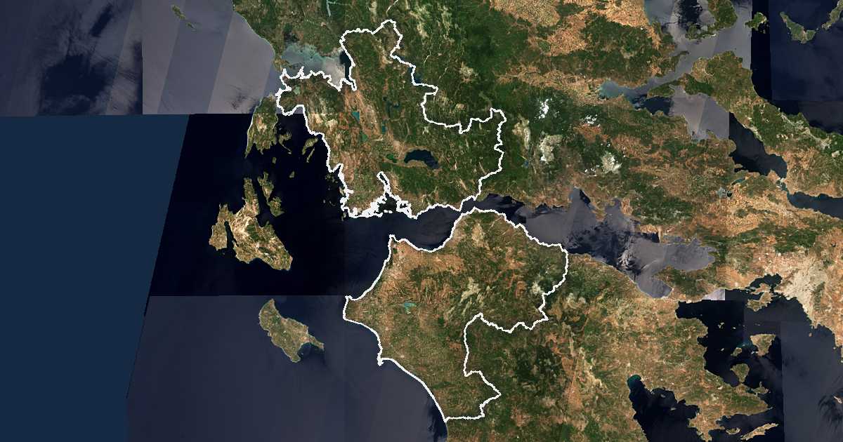 Image satellite avec la limite tracée: Grèce-Occidentale