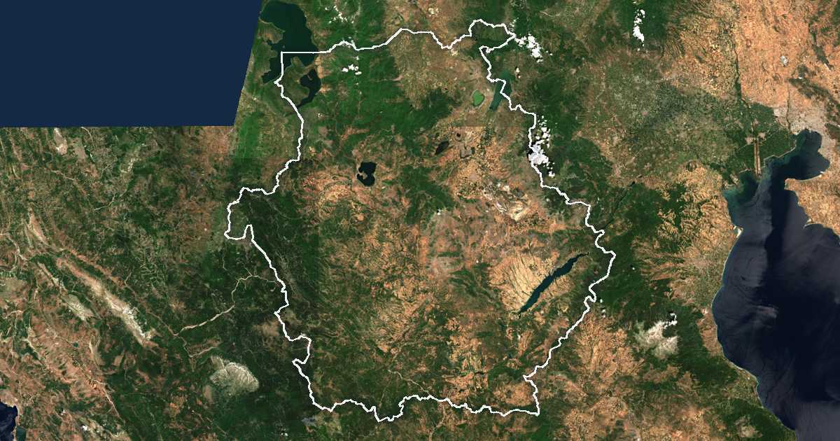 Image satellite avec la limite tracée: Macédoine-Occidentale